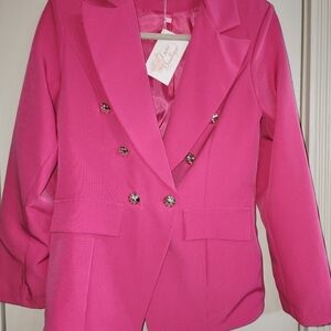 Women's Hot Pink Double-Breasted Blazer Jacket